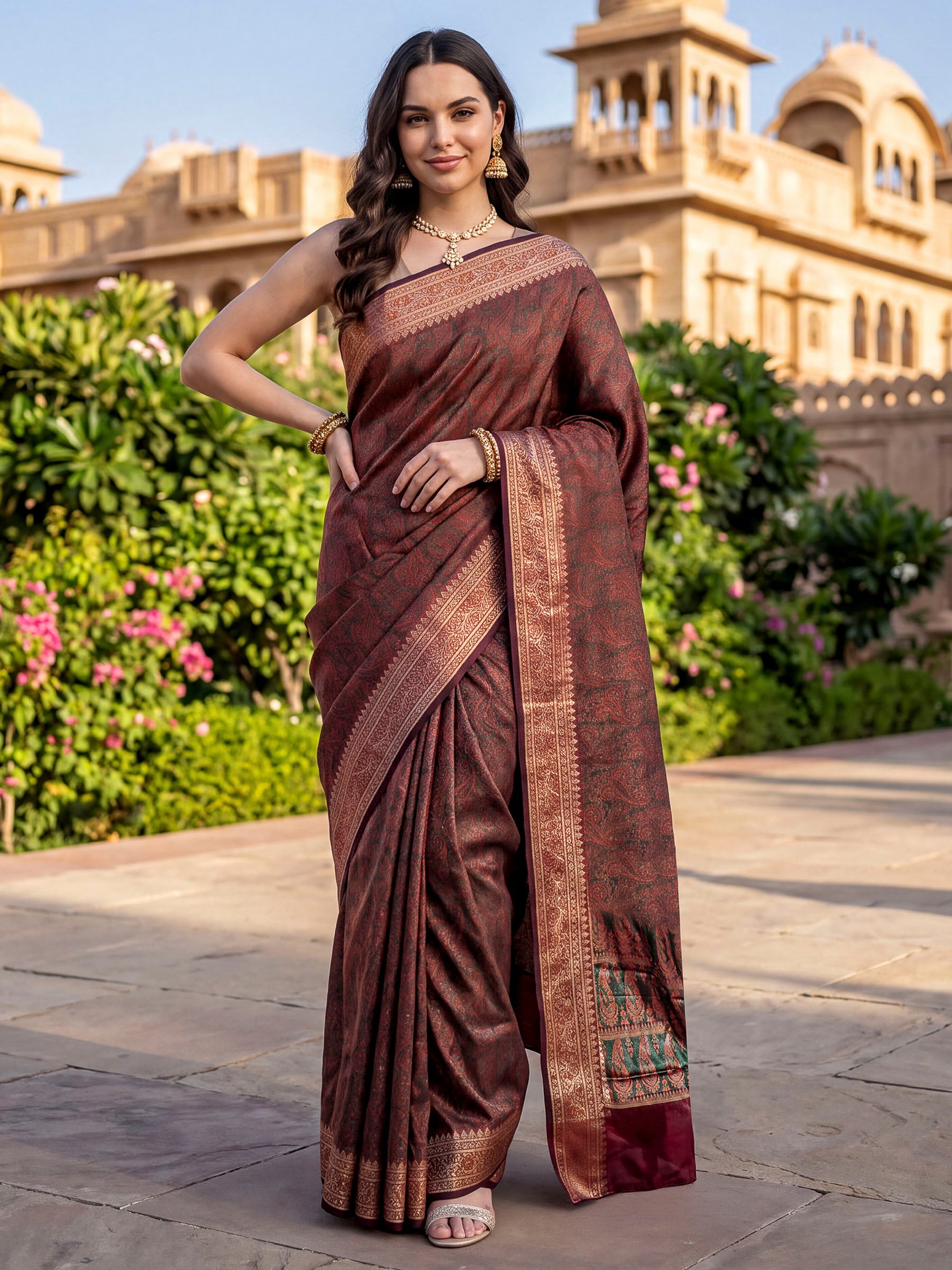 Rust Woven Design Banarasi Saree