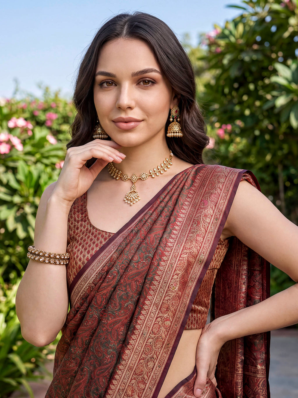 Rust Woven Design Banarasi Saree