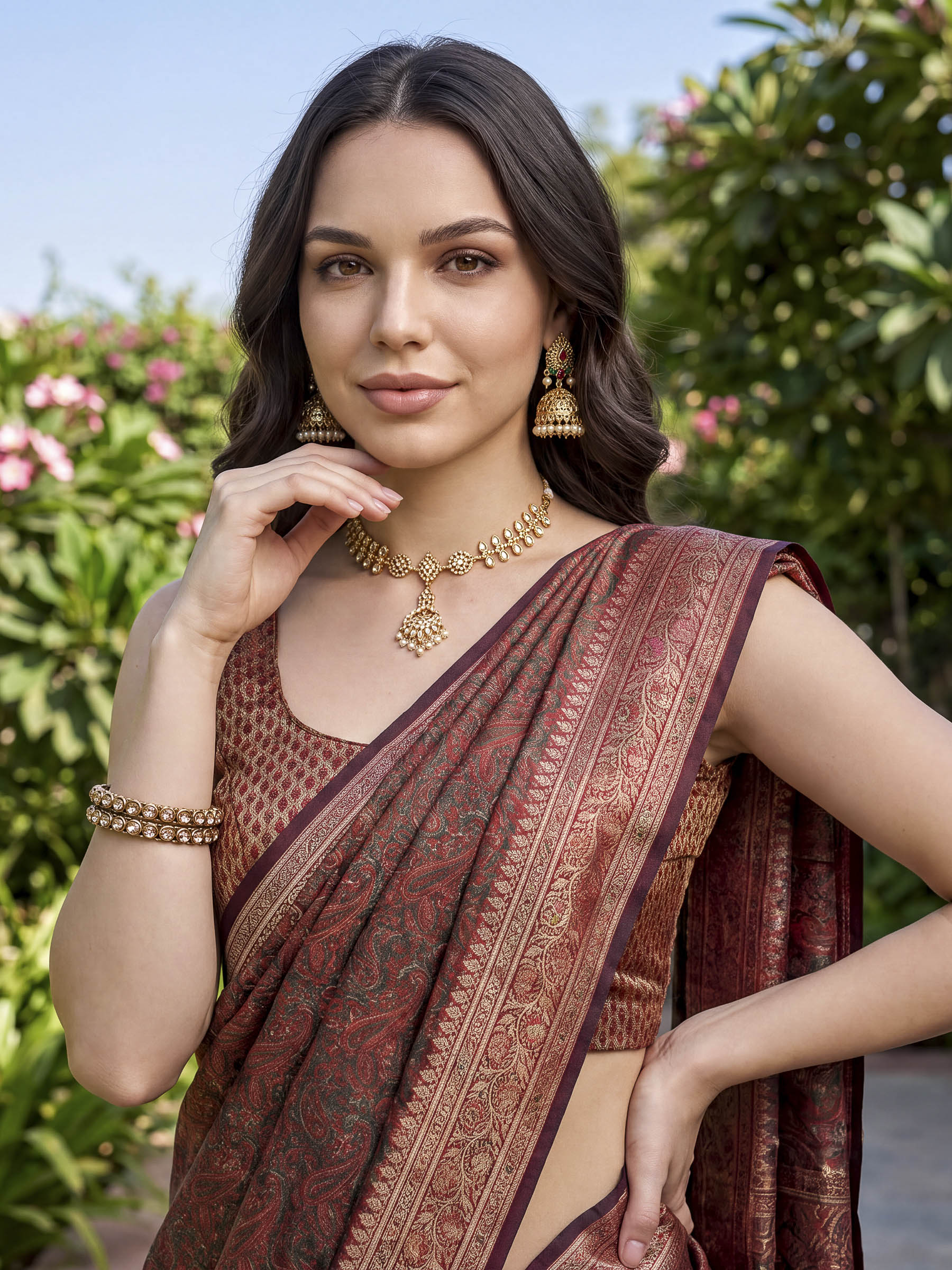 Rust Woven Design Banarasi Saree