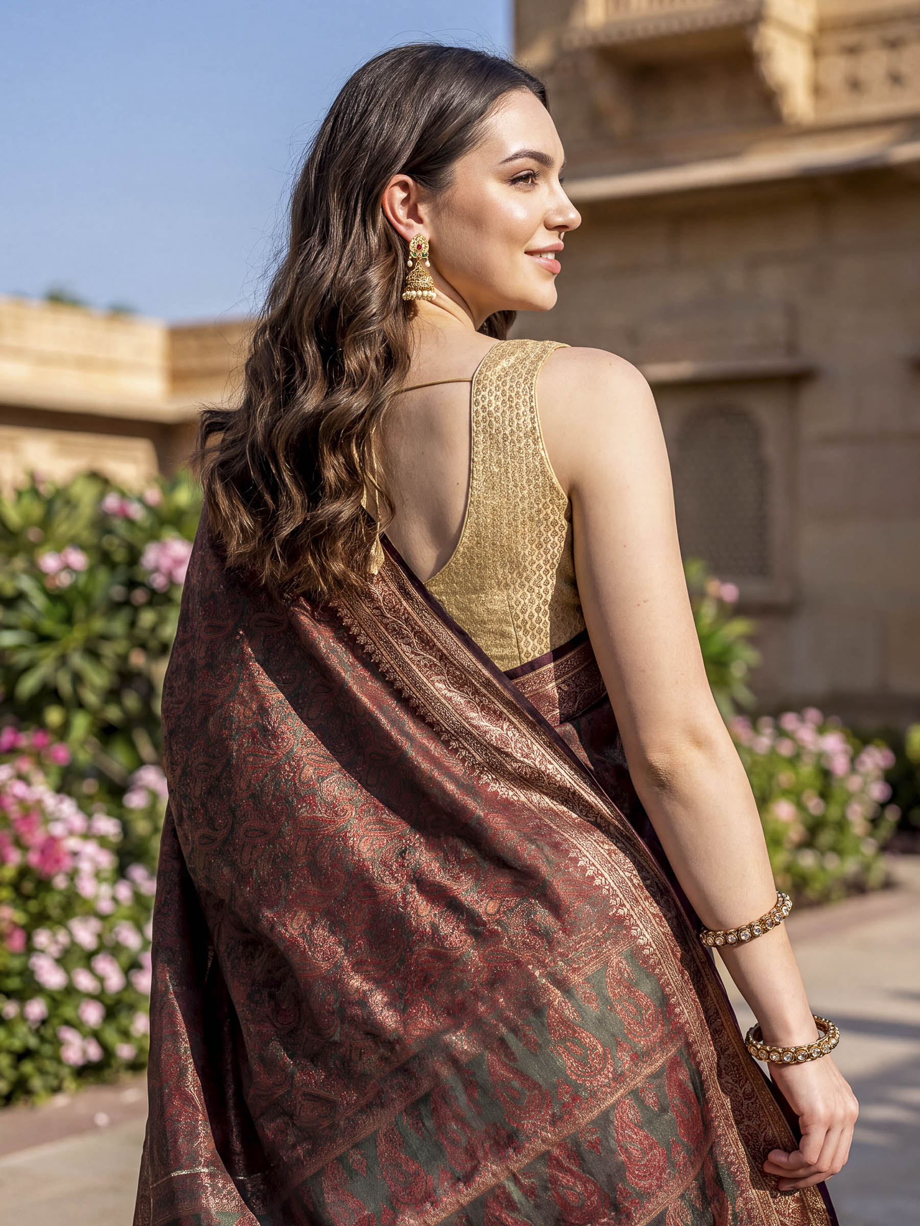 Rust Woven Design Banarasi Saree