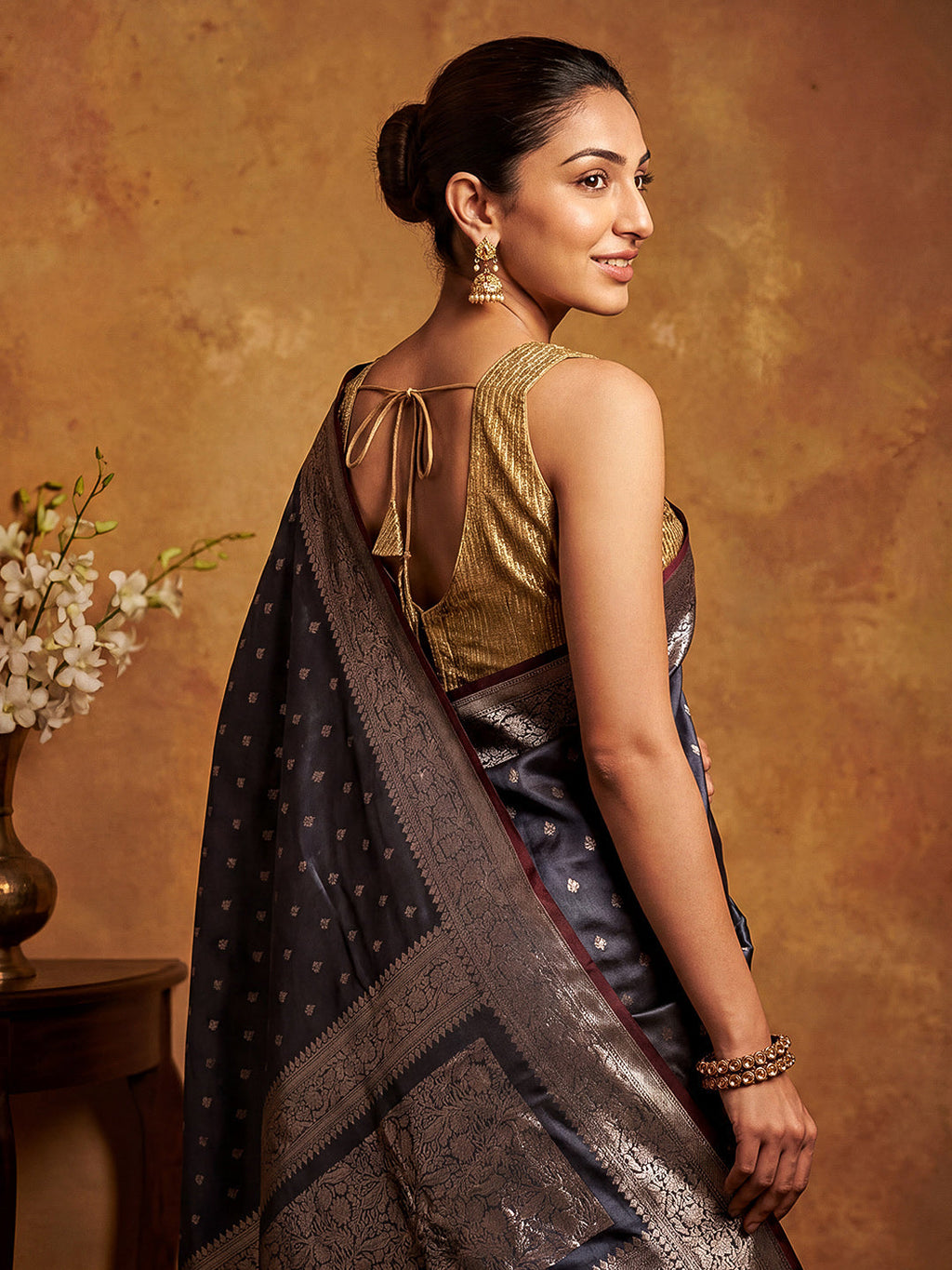 Grey Woven Design Art Katan Saree