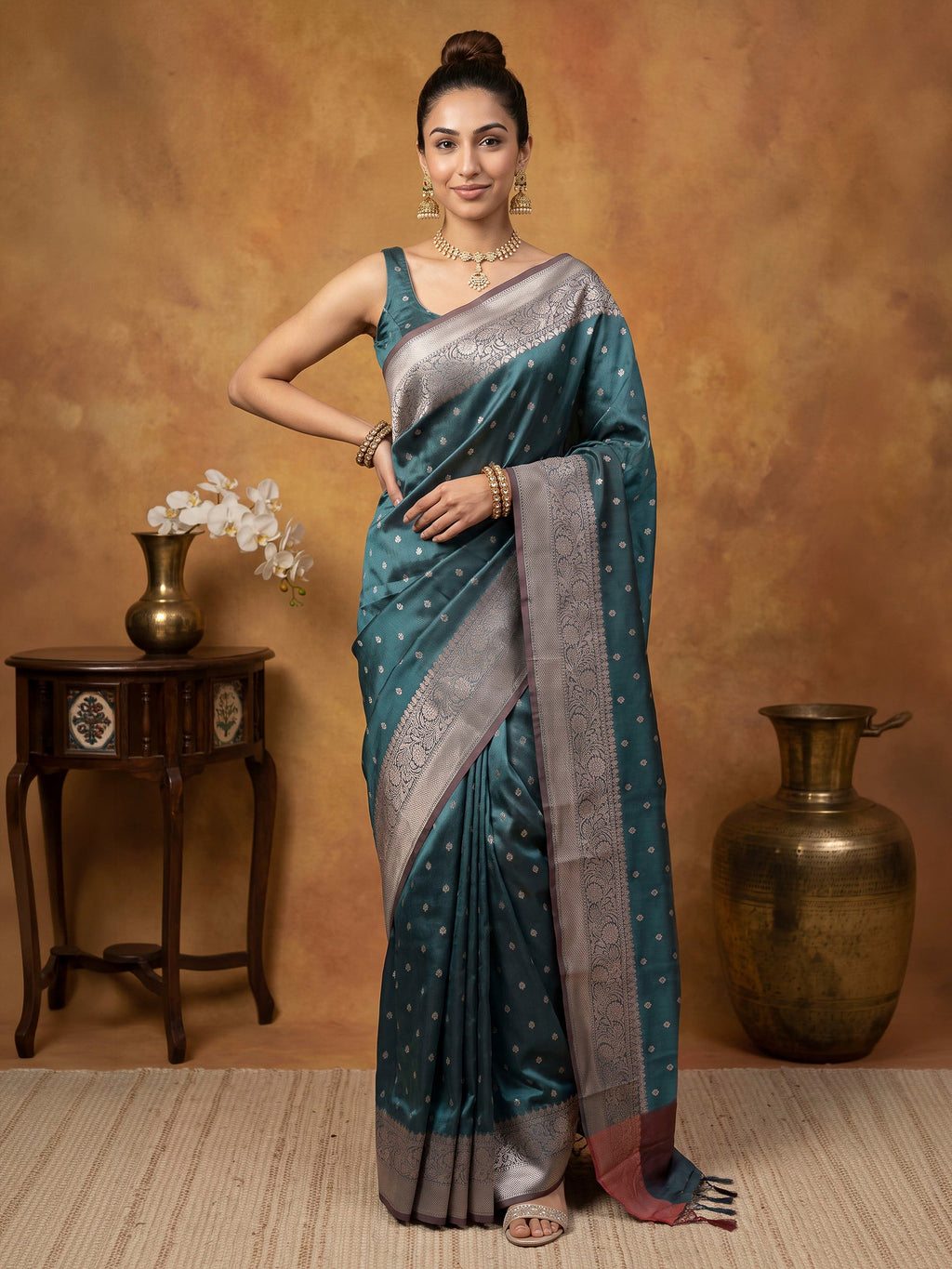 Teal Blue Woven Design Banarasi Saree