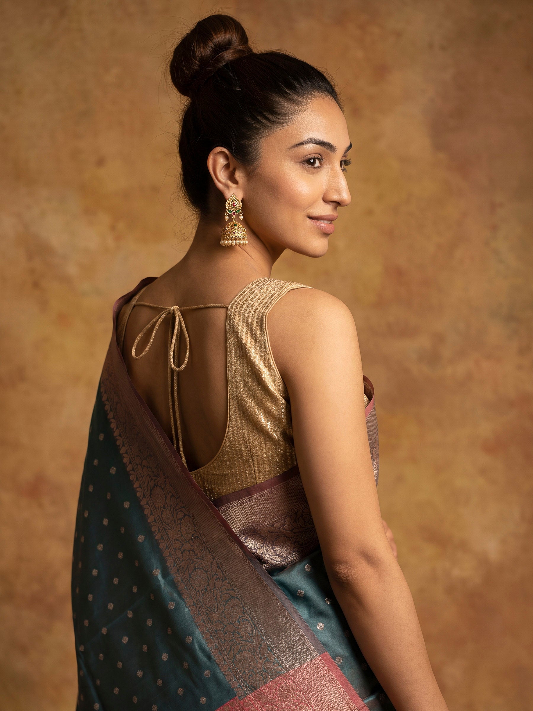 Teal Blue Woven Design Banarasi Saree