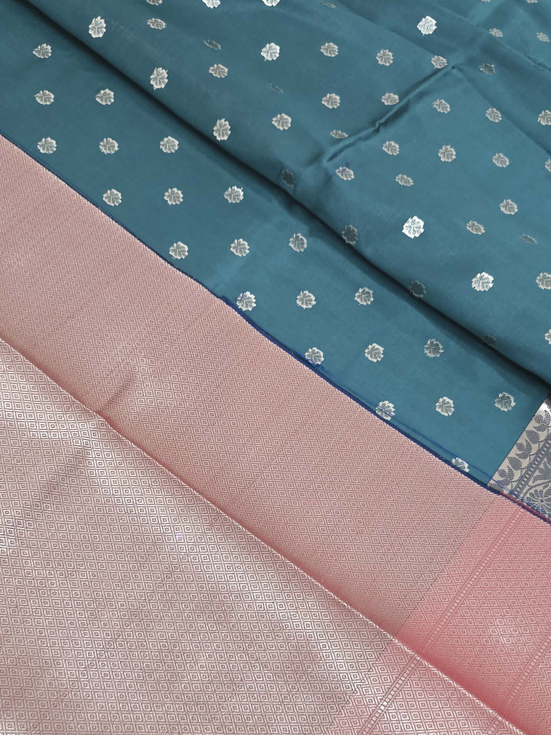 Teal Blue Woven Design Banarasi Saree
