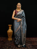 Grey Woven Design Art Katan Saree