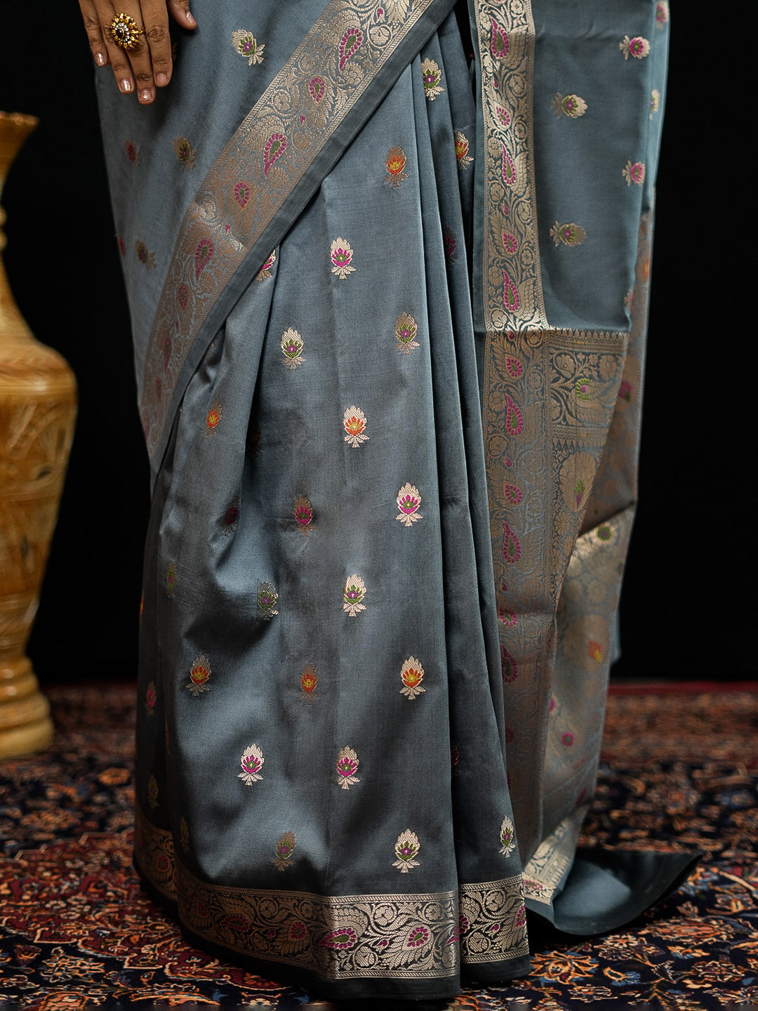 Grey Woven Design Art Katan Saree