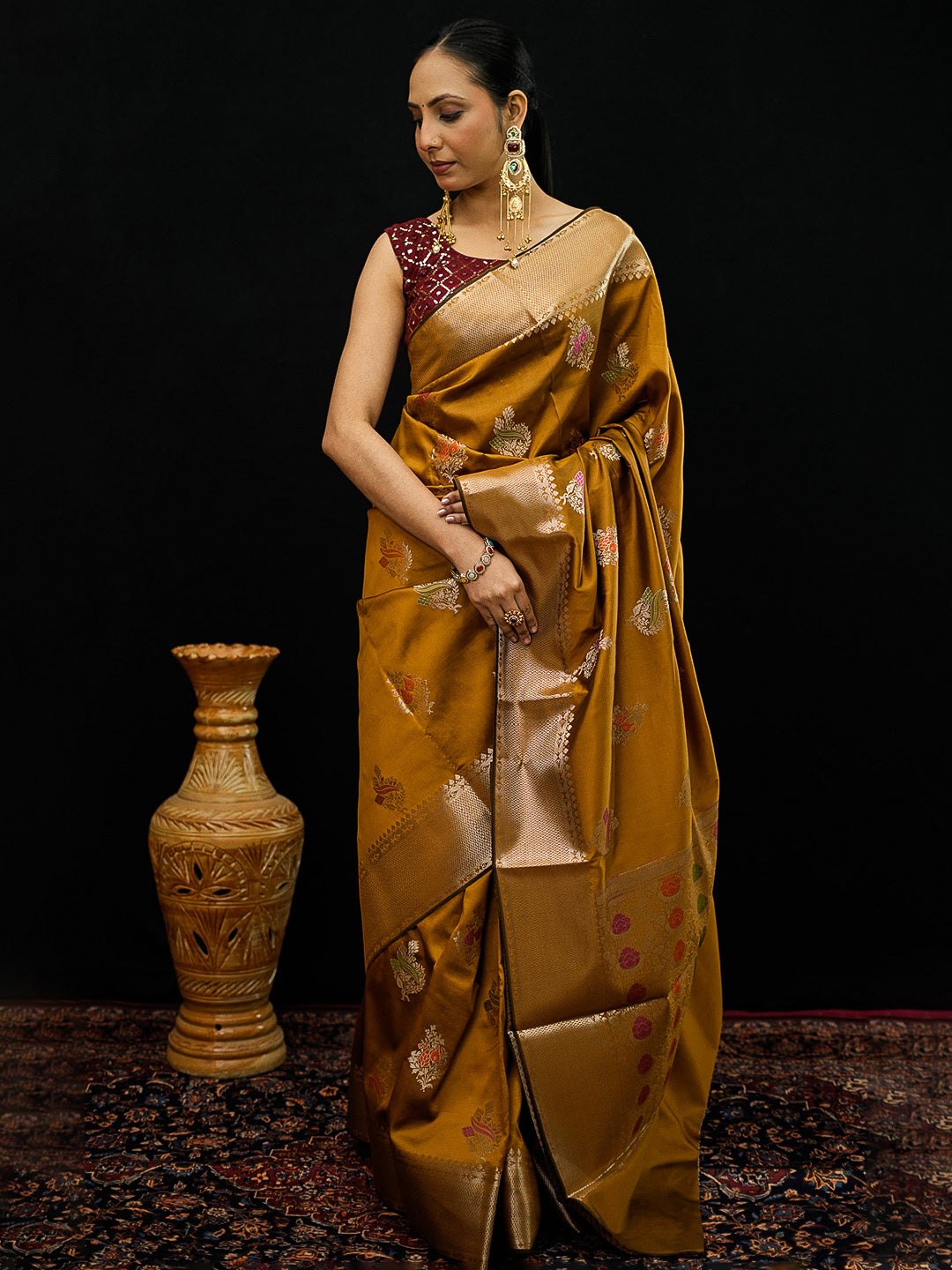 Mustard Woven Design Art Katan Saree
