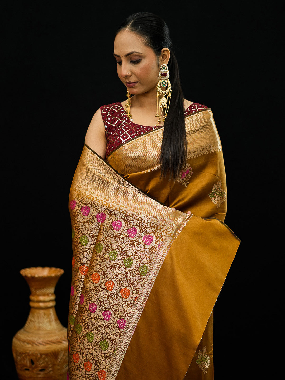 Mustard Woven Design Art Katan Saree
