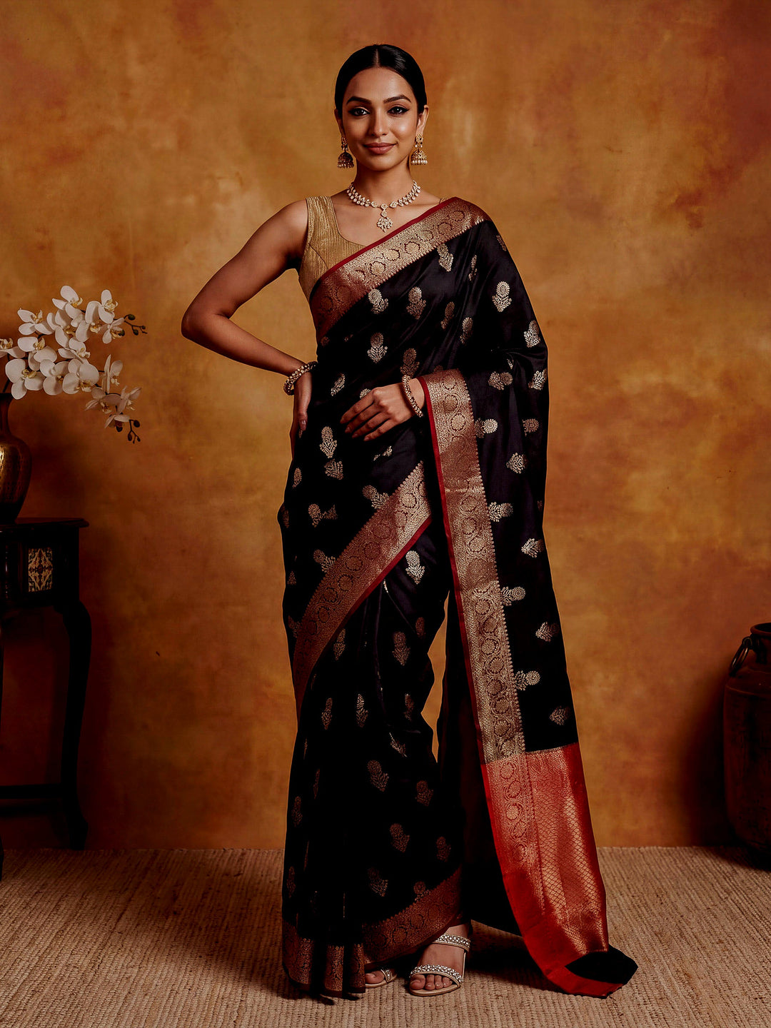 Black Woven Design Art Katan Saree