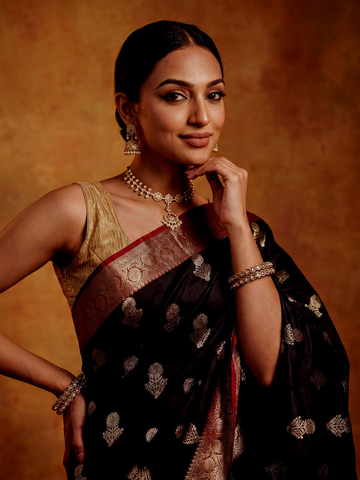Black Woven Design Art Katan Saree