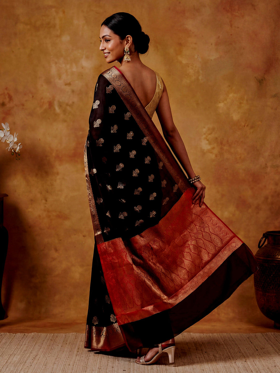 Black Woven Design Art Katan Saree