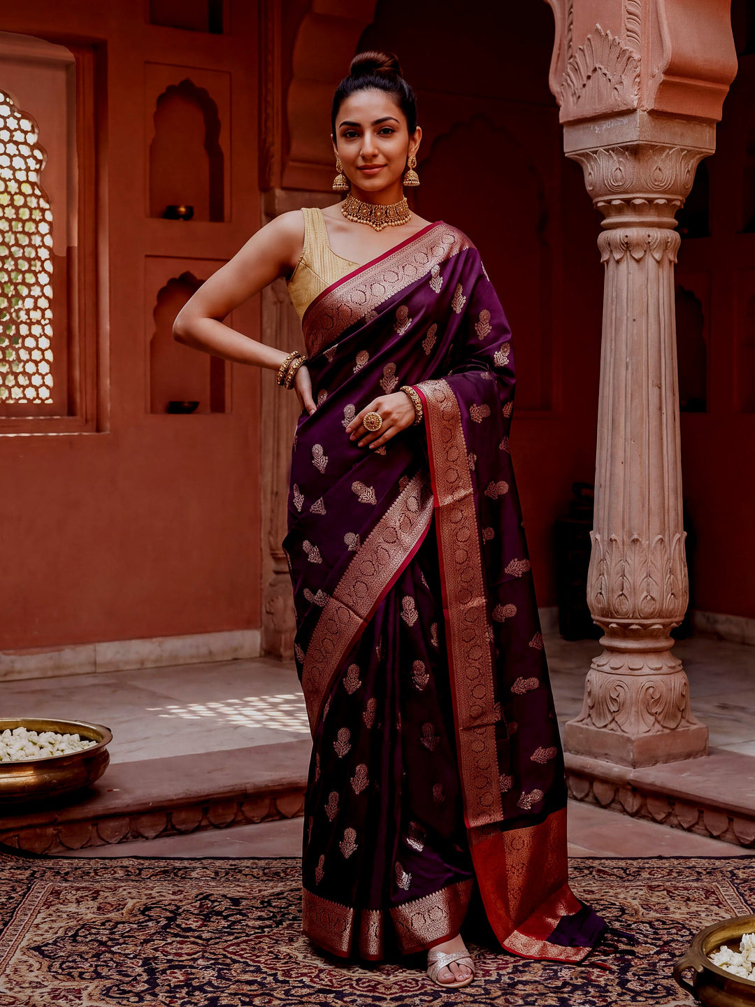 Megenta Woven Design Art Katan Saree