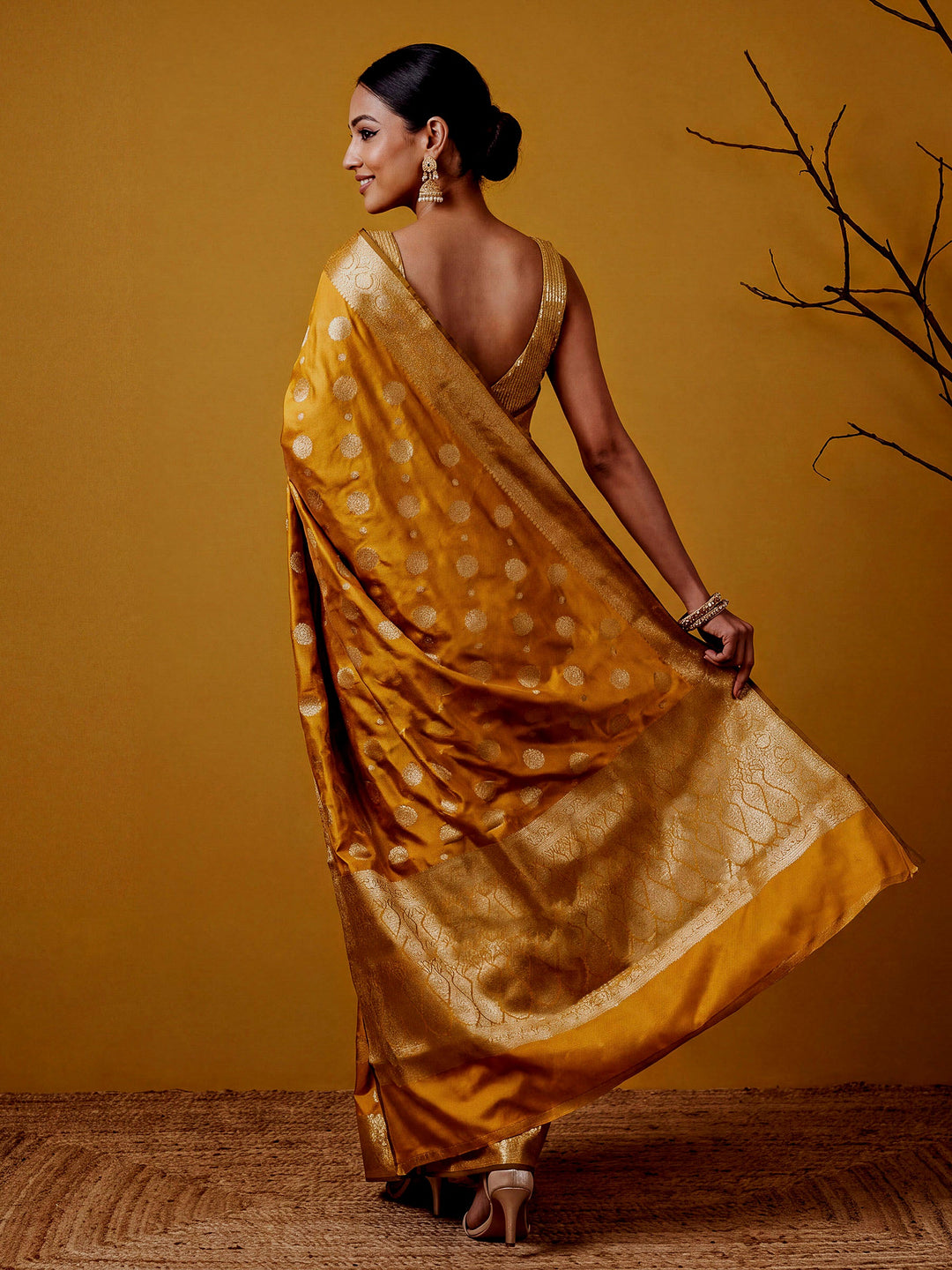Mustard Woven Design Art Katan Saree