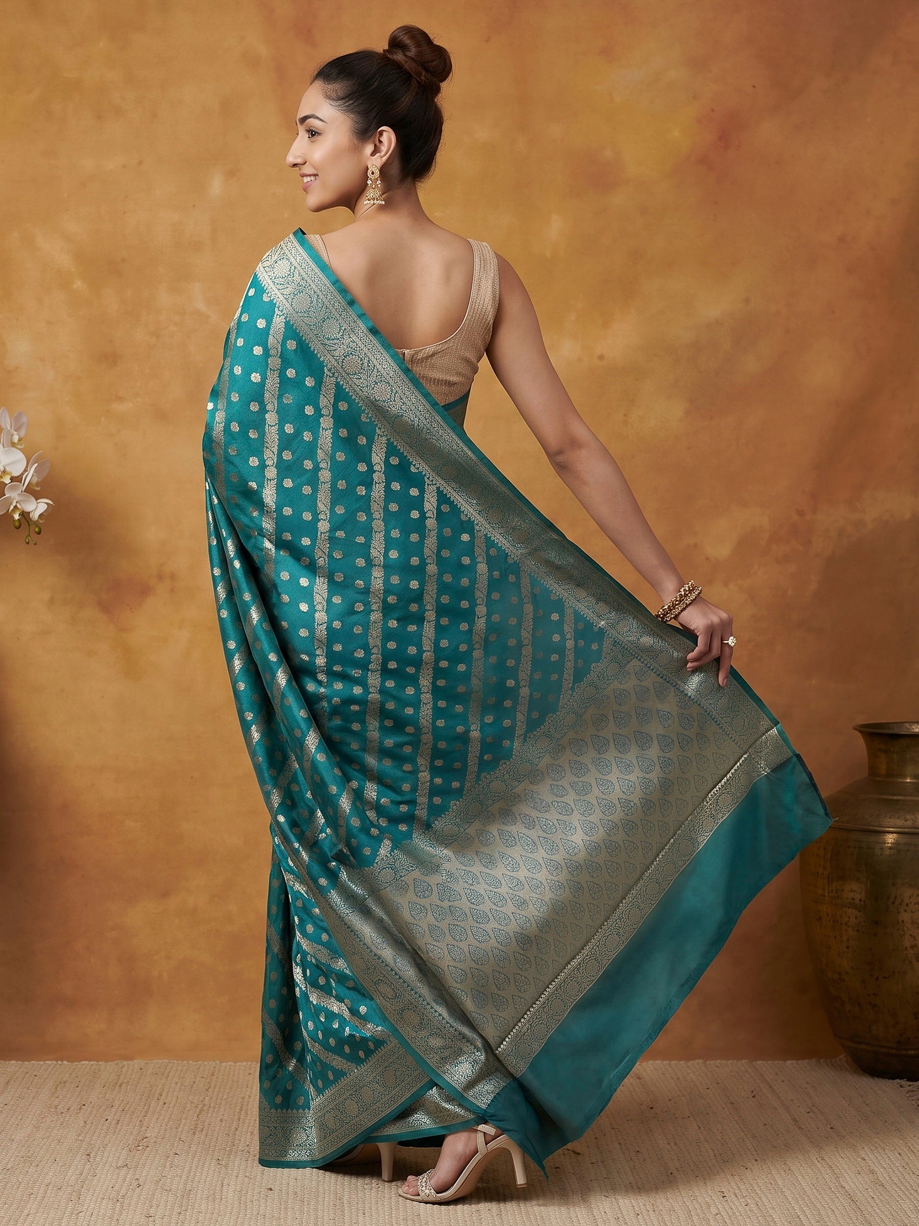 Teal Blue Woven Design Banarasi Saree