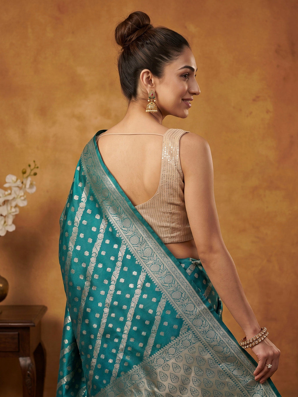 Teal Blue Woven Design Banarasi Saree