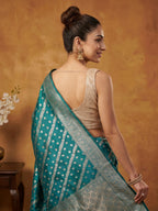 Teal Blue Woven Design Banarasi Saree
