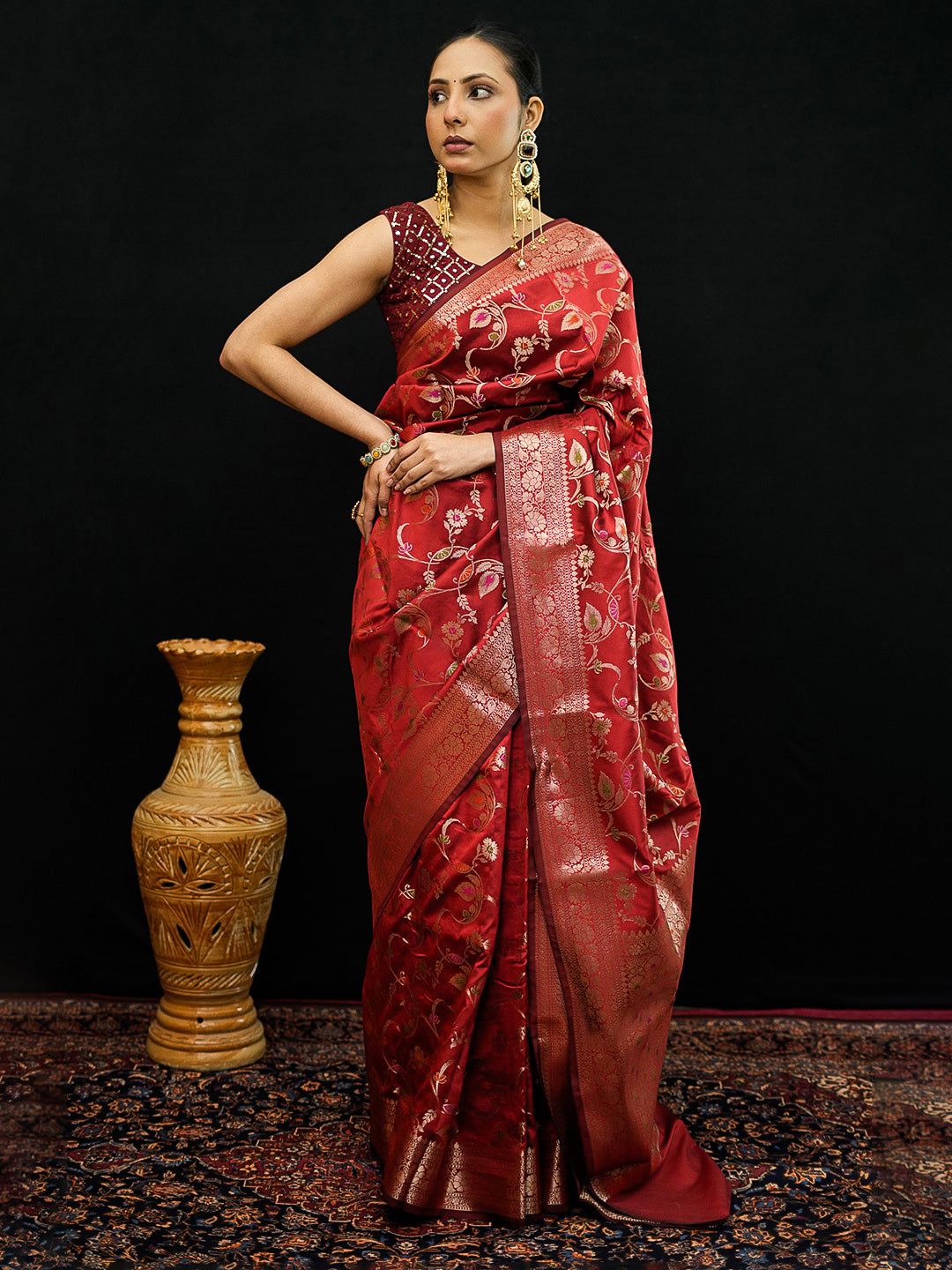Red Woven Design Art Katan Saree