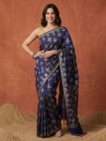 Navy Blue Woven Design Art Silk Saree
