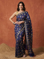 Navy Blue Woven Design Art Silk Saree