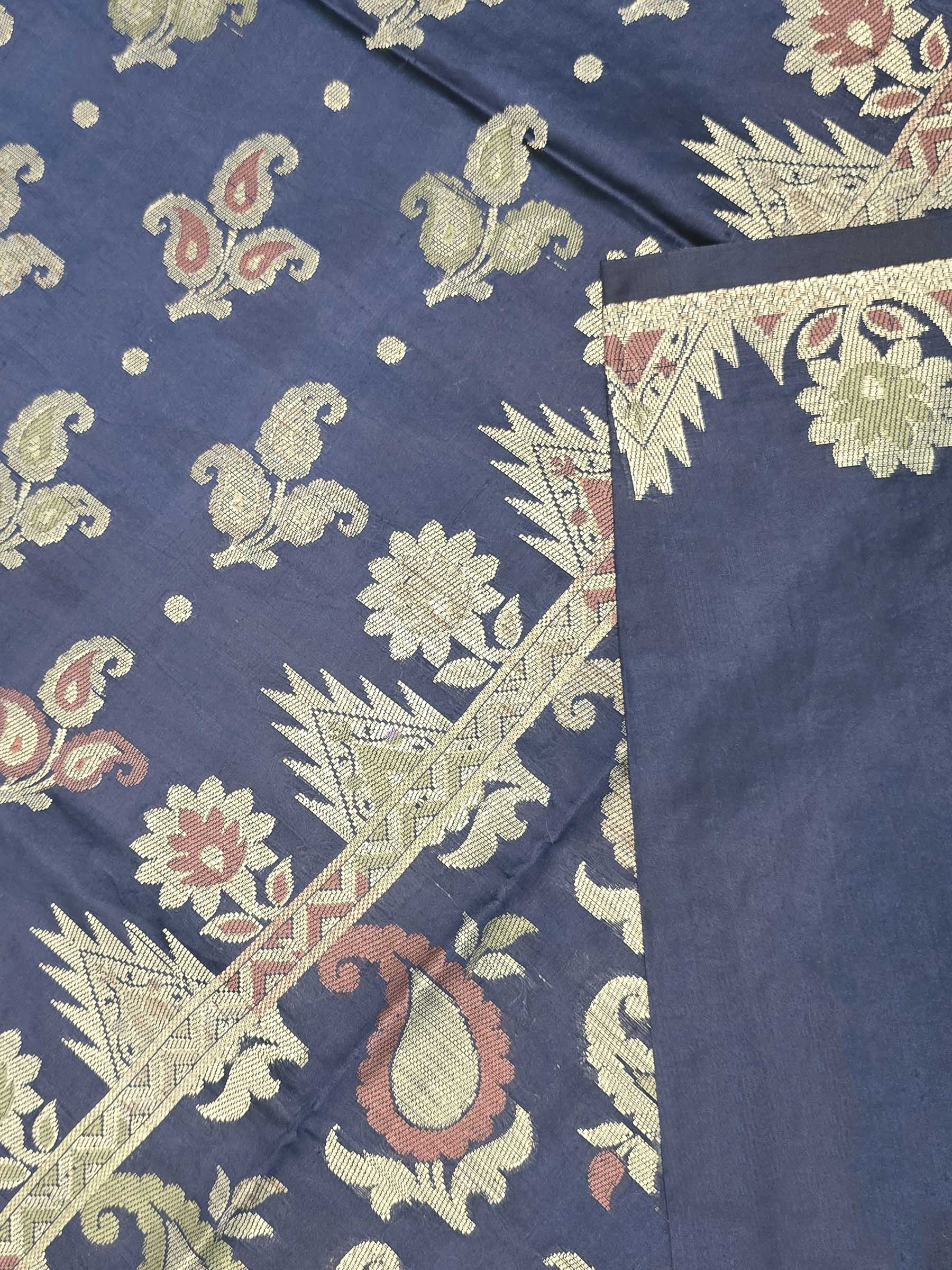 Navy Blue Woven Design Art Silk Saree