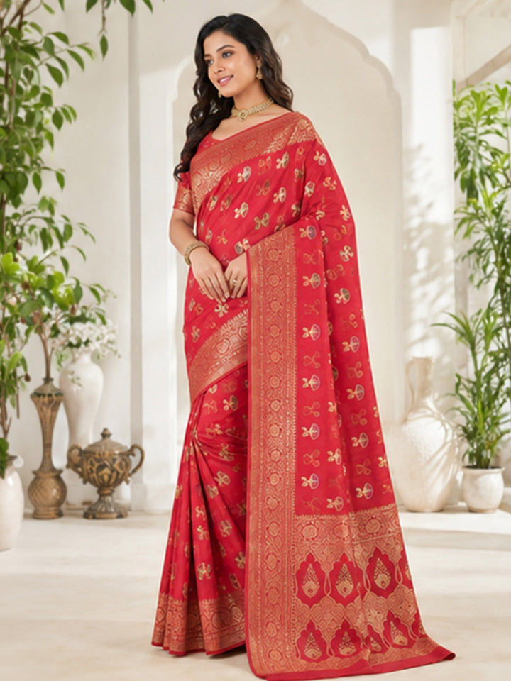 Red Woven Design Art Silk Saree