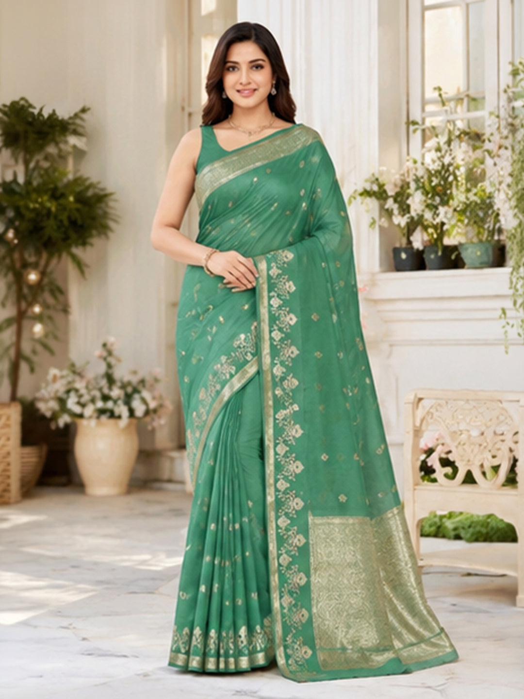 Sea Green Woven Design Art Silk Saree