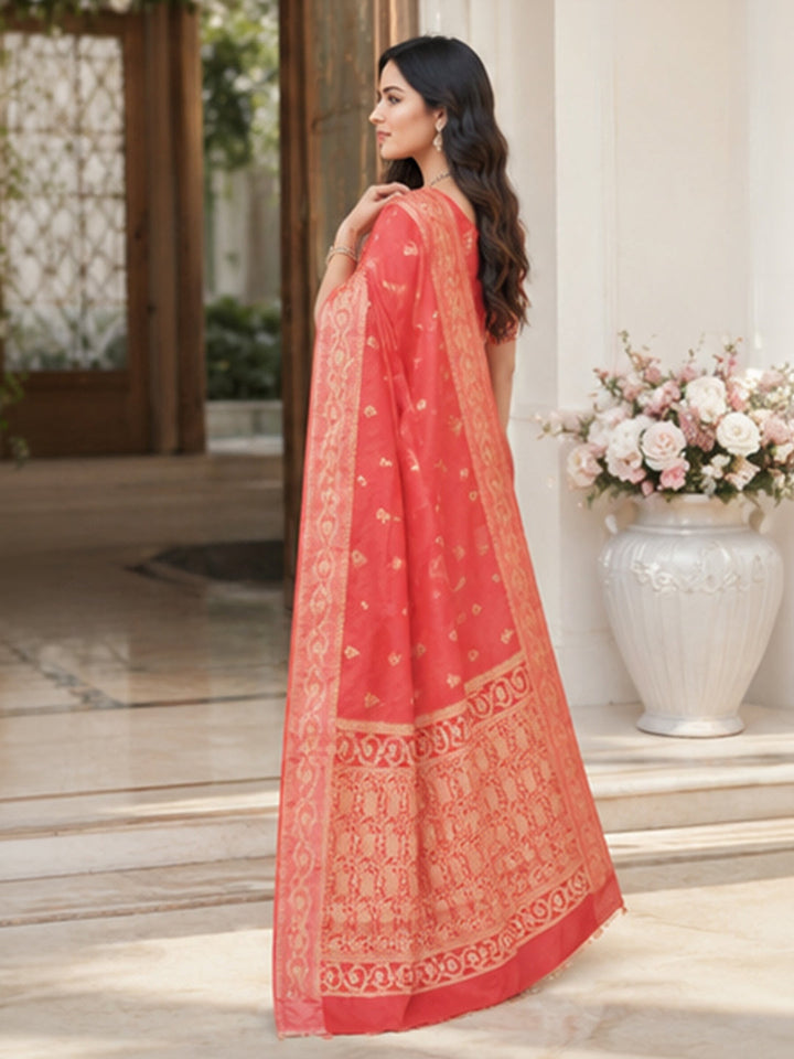 Peach Woven Design Art Silk Saree