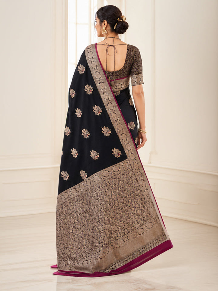 Black Woven Design Art Silk Saree
