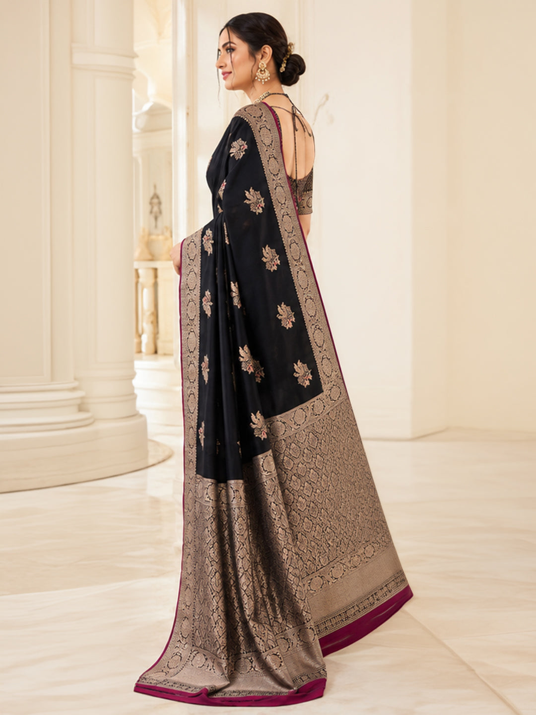 Black Woven Design Art Silk Saree