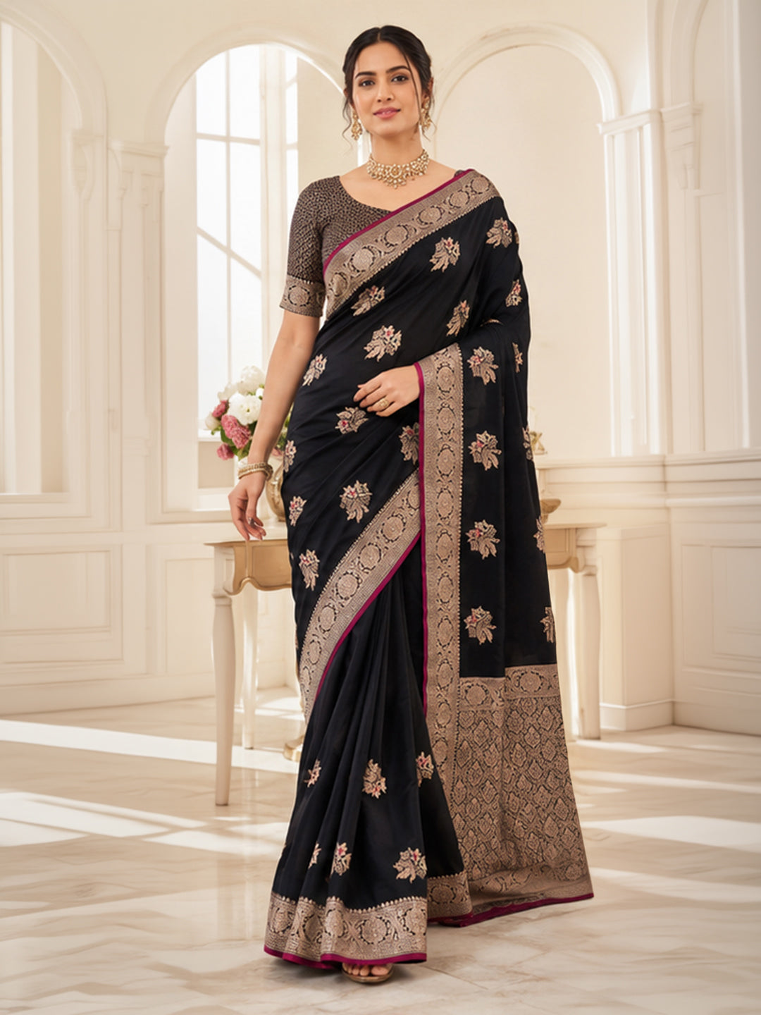 Black Woven Design Art Silk Saree