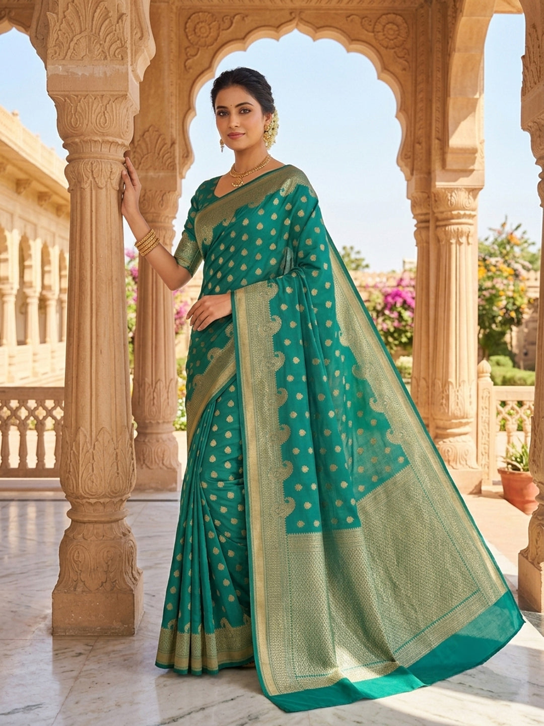 Green Woven Design Art Silk Saree