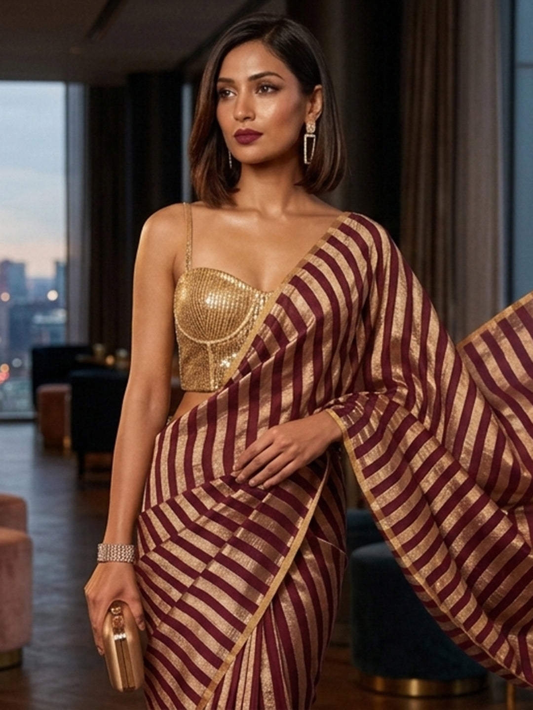 Wine Woven Design Art Silk Saree