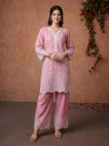 Pink Embroidered Cotton Blend Kurta Set