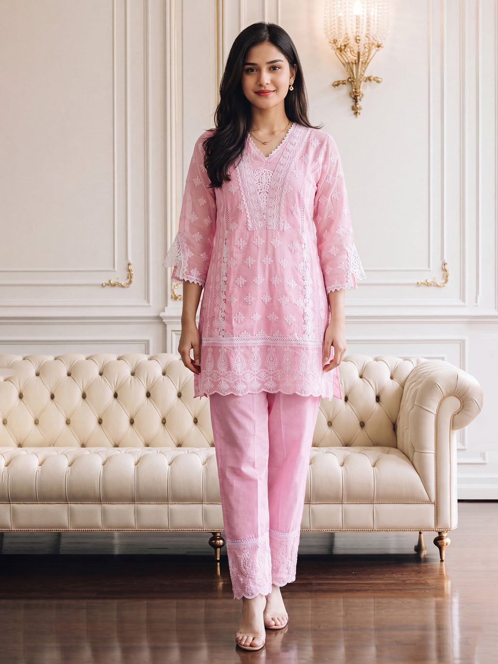 Embroidery Cotton Blend Kurta Sets