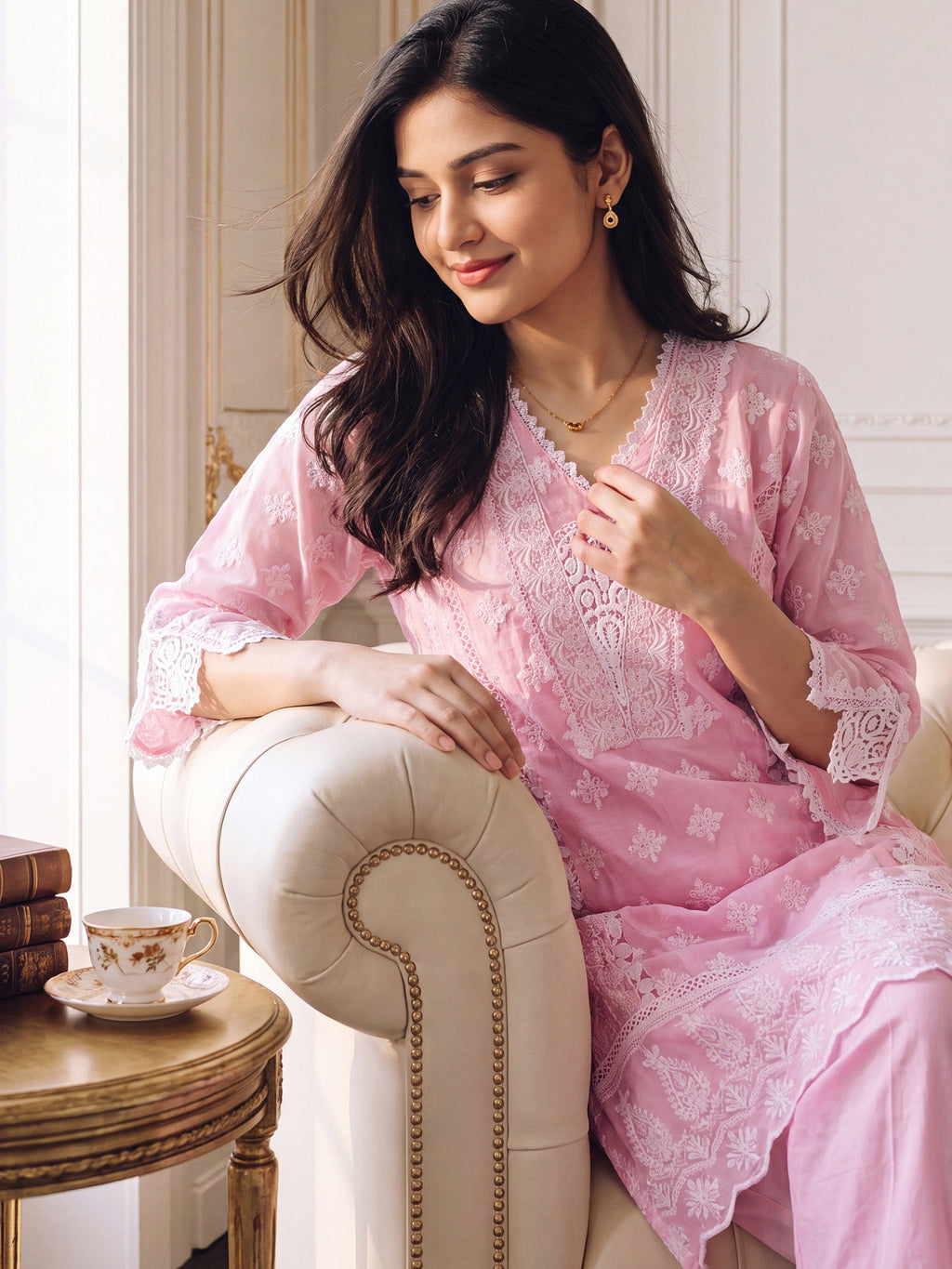 Embroidery Cotton Blend Kurta Sets