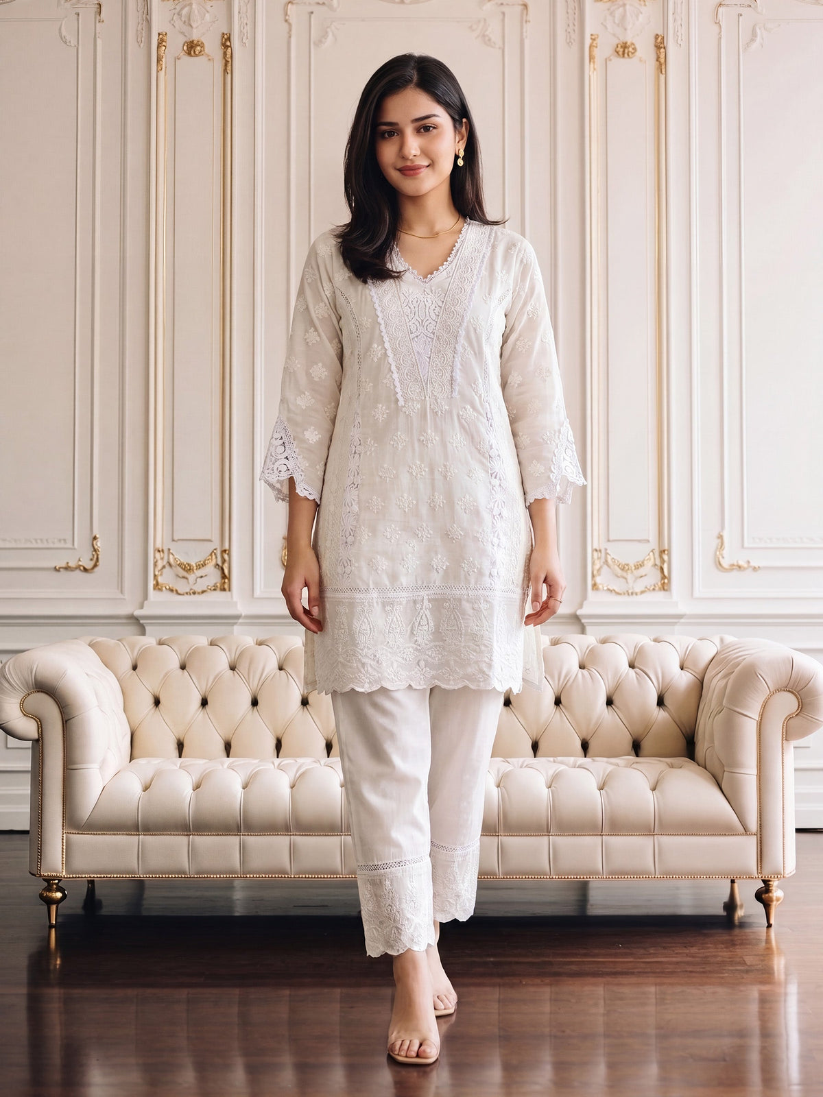 Embroidery Cotton Blend Kurta Sets
