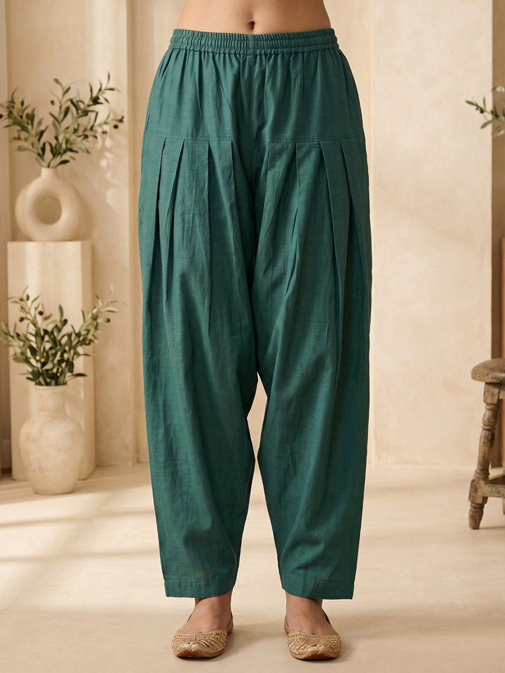 Green Embroidered Chanderi Kurta With Pant &amp; Dupatta