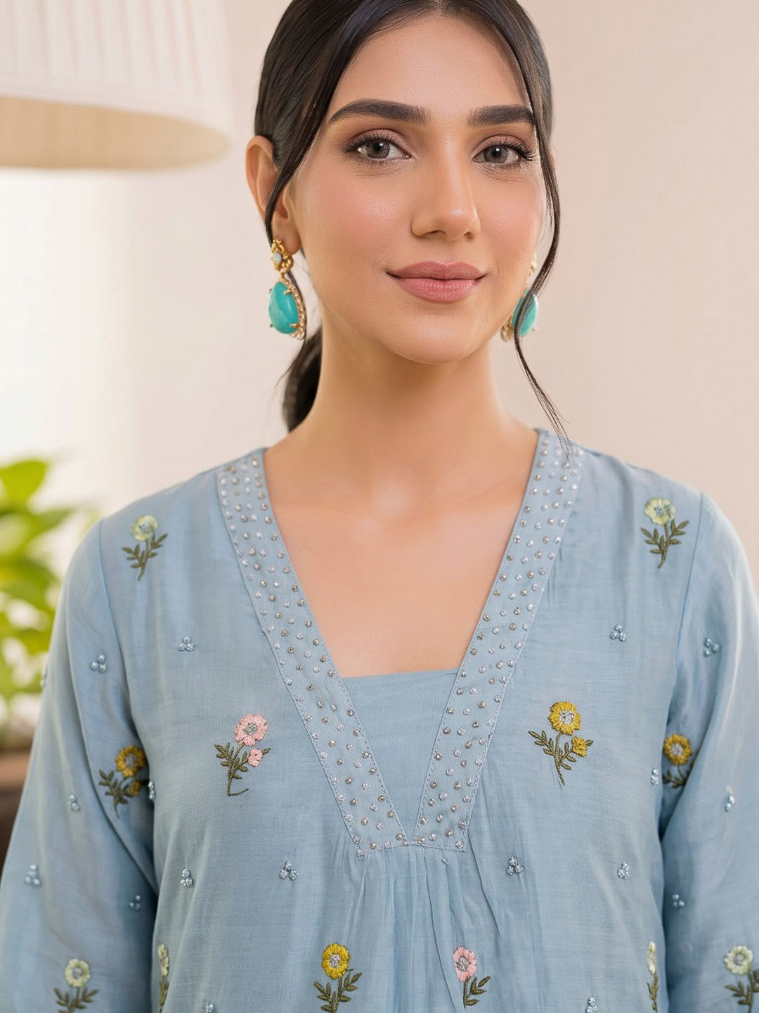 Blue Printed Cotton Blend Kurta With Pant &amp; Dupatta