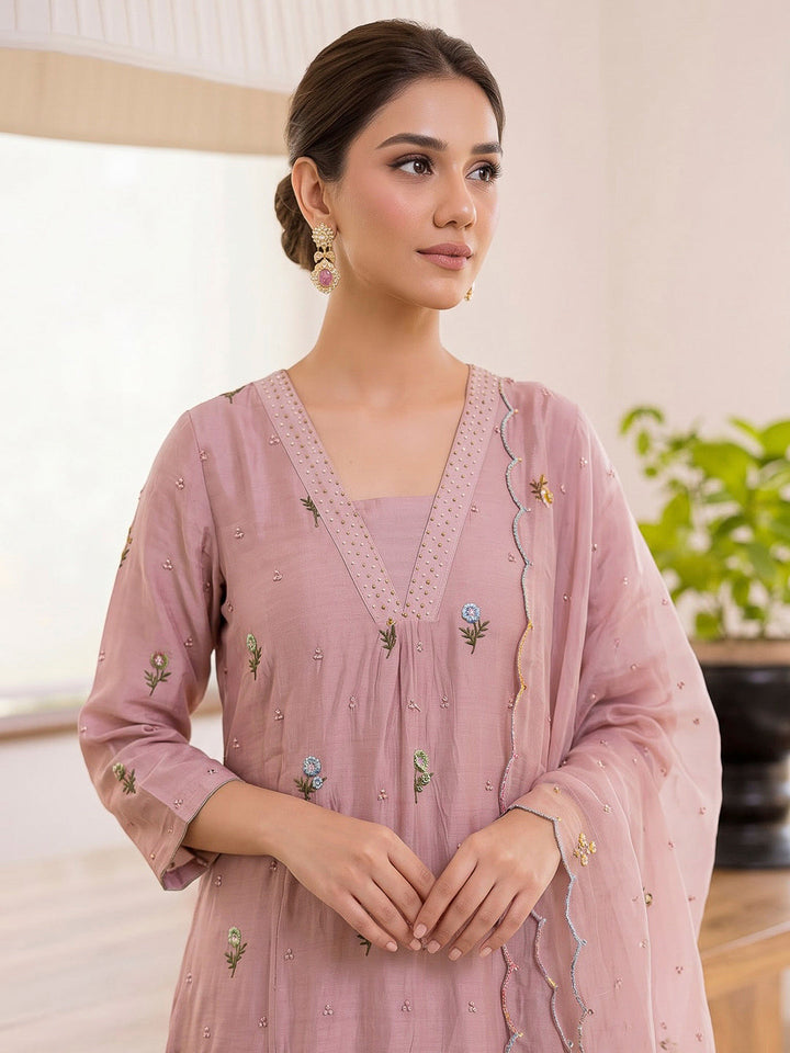 Peach Printed Cotton Blend Kurta With Pant &amp; Dupatta