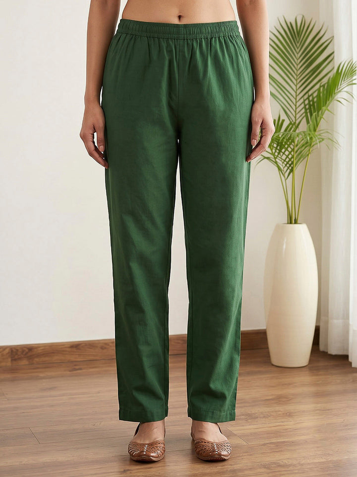 Green Printed Cotton Blend Kurta With Pant &amp; Dupatta