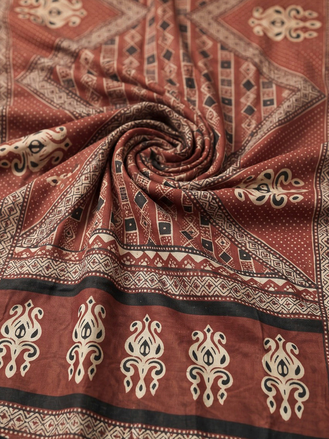 Red Printed Cotton Blend Kurta With Pant &amp; Dupatta