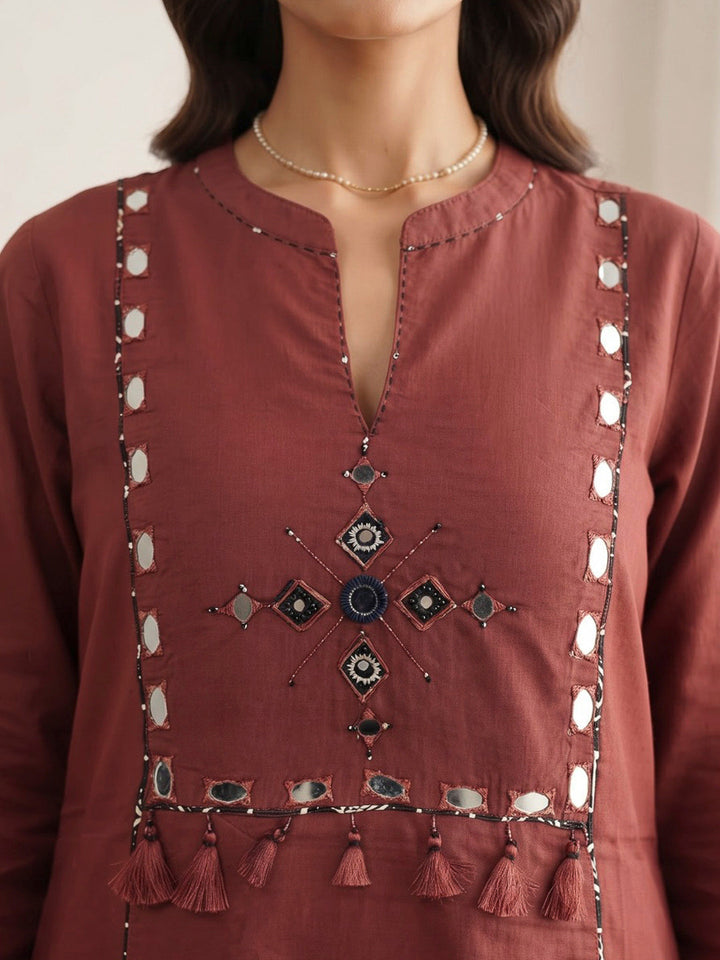 Red Printed Cotton Blend Kurta With Pant &amp; Dupatta