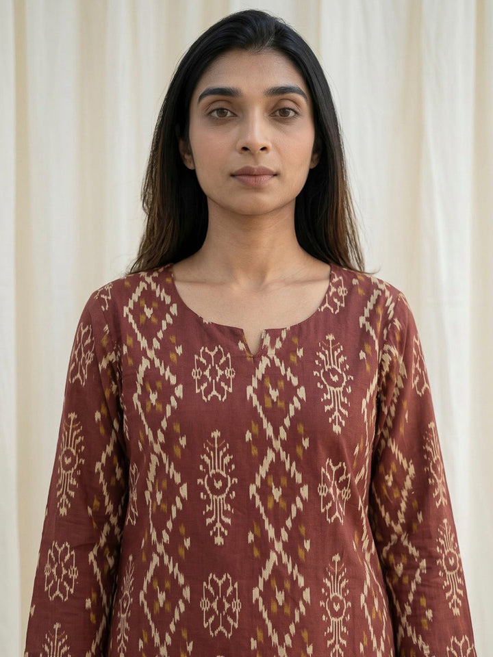 Red Printed Cotton Blend Kurta Set