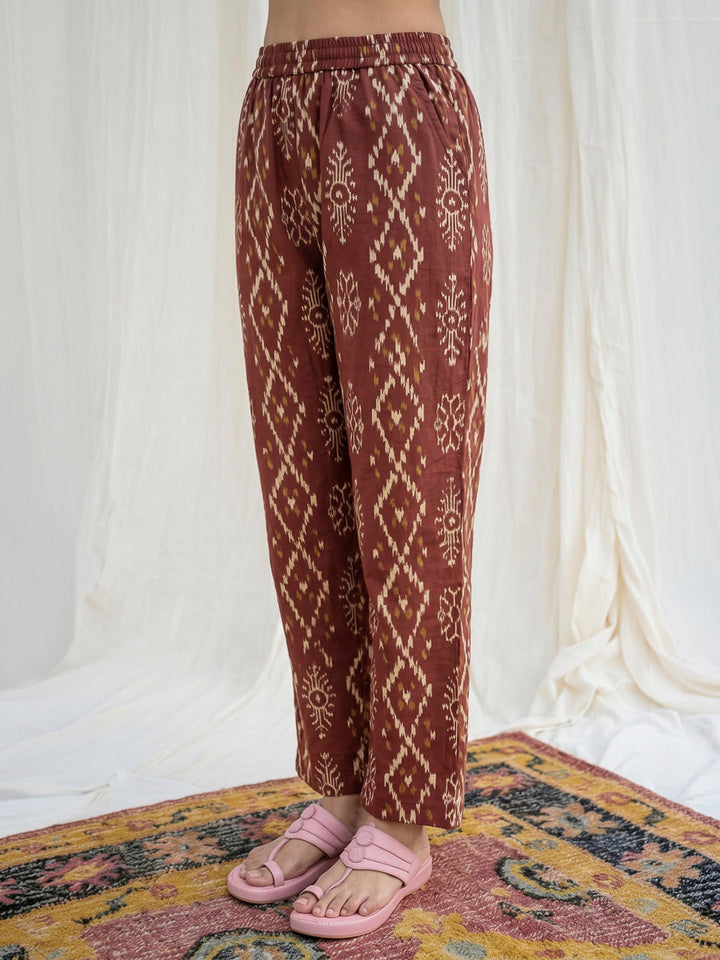 Red Printed Cotton Blend Kurta Set