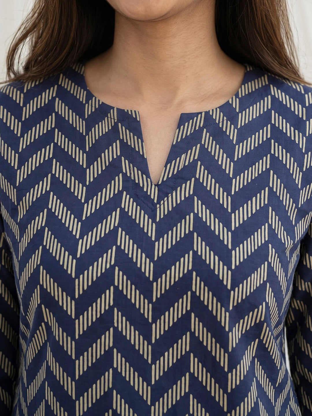 Blue Printed Cotton Blend Kurta Set