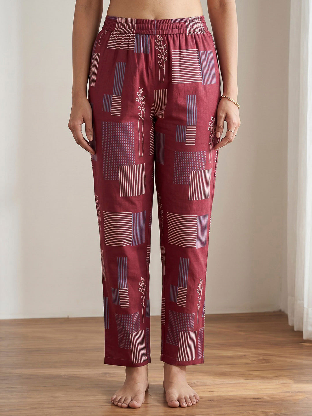 Red Printed Cotton Blend Kurta Set