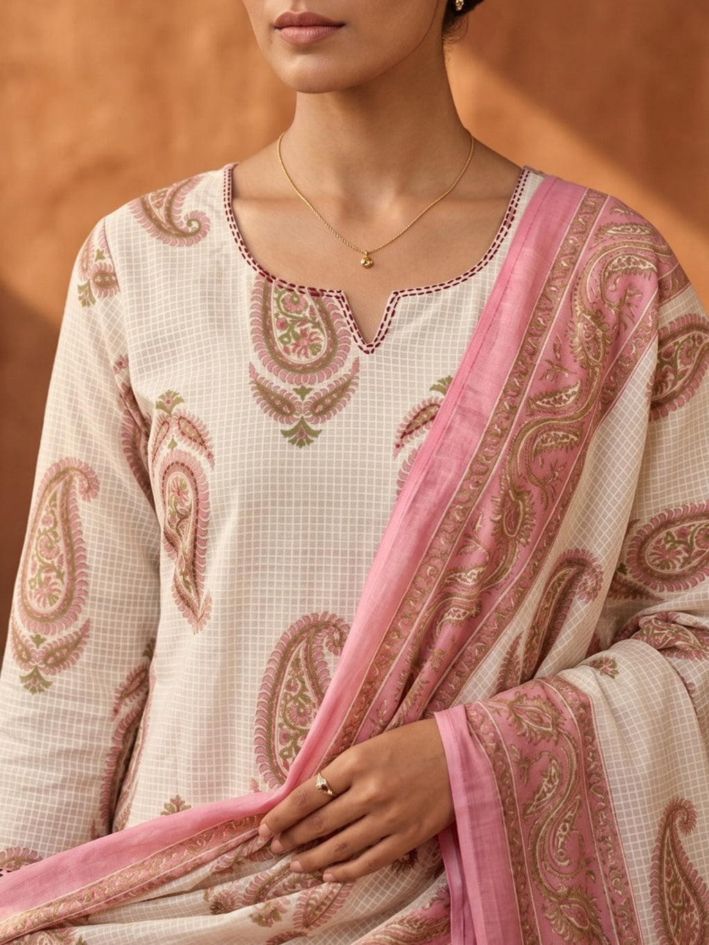 Pink Printed Cotton Blend Straight Suit Set With Dupatta
