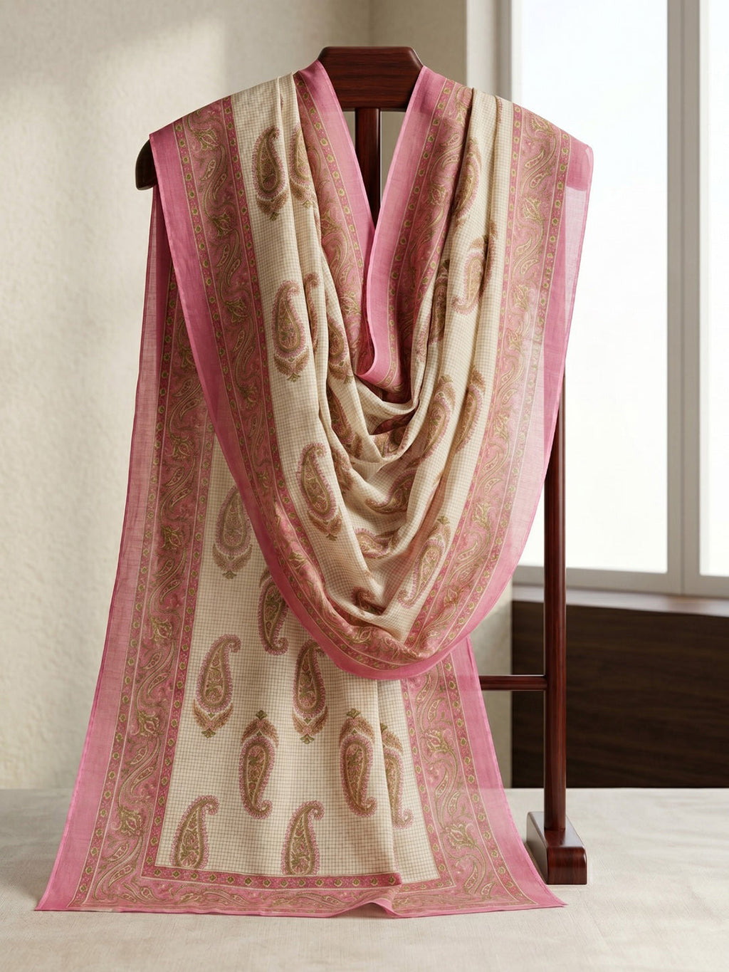 Pink Printed Cotton Blend Straight Suit Set With Dupatta
