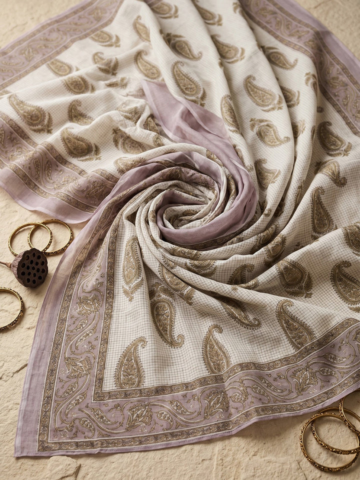 Purple Printed Cotton Blend Straight Suit Set With Dupatta