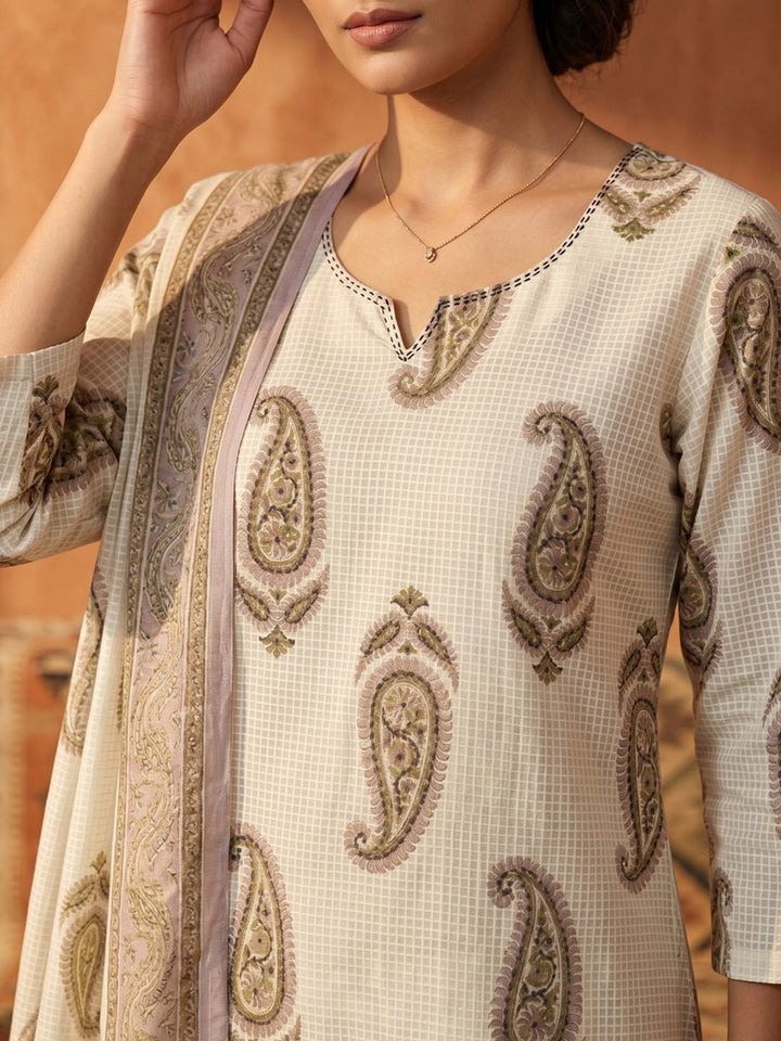 Purple Cotton Blend Printed Straight Suit Set